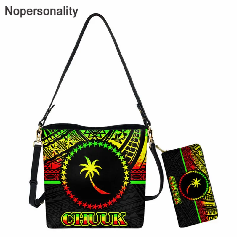 

Nopersonality Women Luxury Shoulder Bag and Purse 2pcs Set Polynesian Chuuk Tribal Print Female Shoulder Totes Sac Bolsas Femme