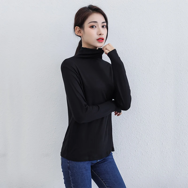 Korean Fashion Basic 2022 Style Female Ladies Turtleneck Tops Knitted Clothing Long Sleeve Top Outerwear Clothes Blouses Winter