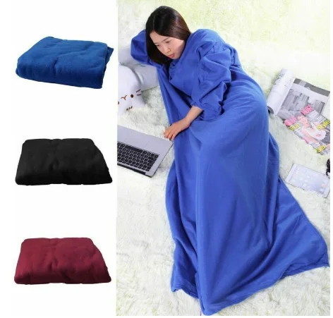 

Women Men Warm Soft Coral Fleece Cuddle Snuggle Blanket with sleeves family winter warm wool blanket robe shawl with sleeves