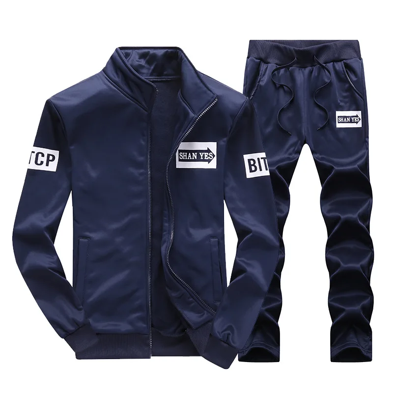 Arrow Dark Blue Весенний стильный спортивный костюм из трех предметов спортивный костюм с капюшоном для молодых мужчин, Модный облегающий Повседневный Спортивный костюм комплект из двух предметов - Цвет: Arrow Dark Blue