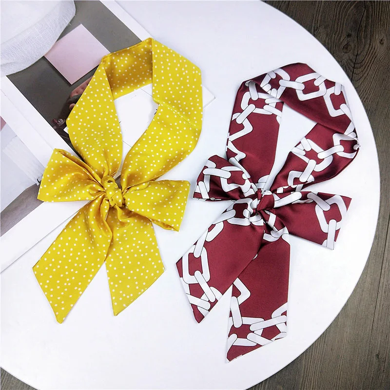 Модный маленький шелковый шарф в горошек Корейском стиле атласный длинный