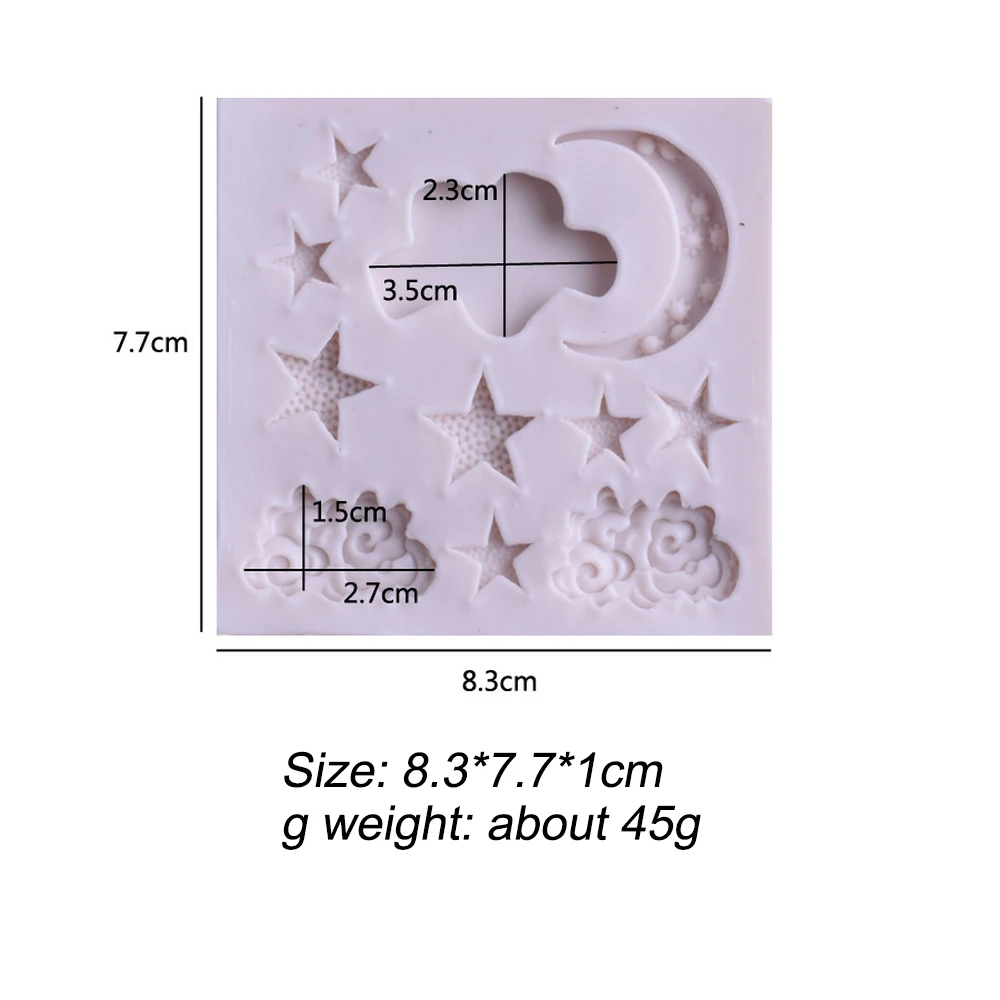 

1PC Moon Stars Clouds Rainbow Shaped Silicone Fondant Silicone Mould Chocolate DIY Baking Clay Cake Decoration Mould