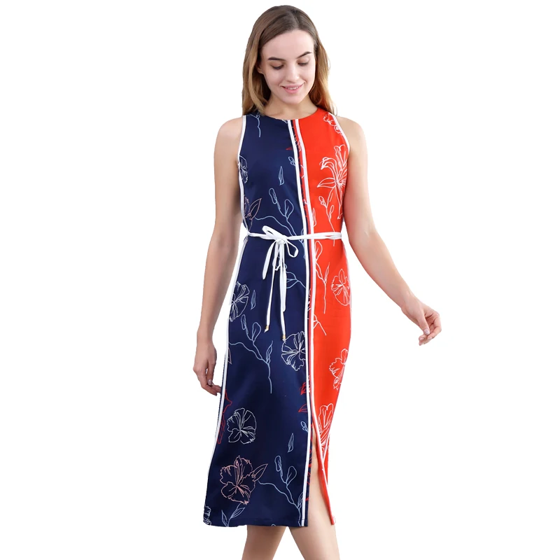 

FY.YIYI Women Cuprammonuium Dresses Sleeveless Solid Round Collar Elegant Skirt Long Slim Absorbent Party OL Female 2021