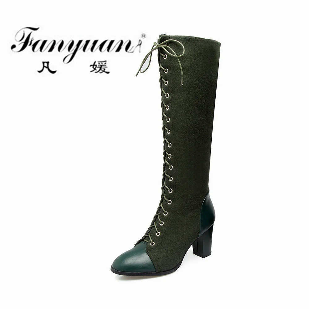 

Женские сапоги на толстом каблуке, со шнуровкой, Размеры 33-38