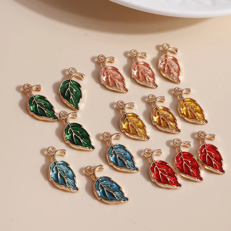 

10pcs/lot 10*18mm Enamel Tree Leaf Charms for Jewelry Findings DIY Mini Colorful Charms Necklaces Pendants Earrings Making