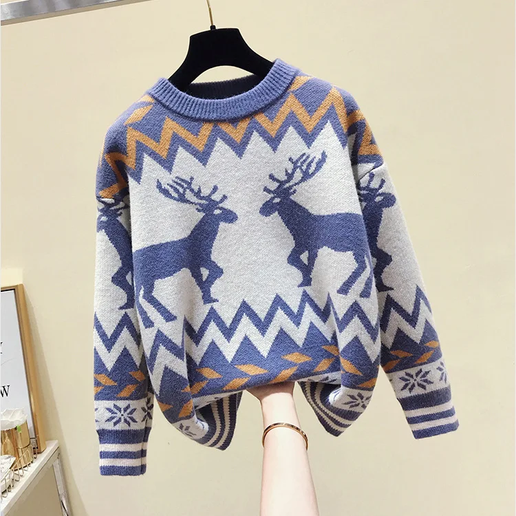 

EBAIHUI Casual Patchwork Pullover Sweater Knitted O-neck Long Sleeve Women Sweater 2020 England Ladies Chic Warm Winter Sweater