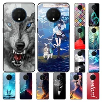 case for oneplus 7t back phone cover black tpu silicone bumper with tempered glass series 3