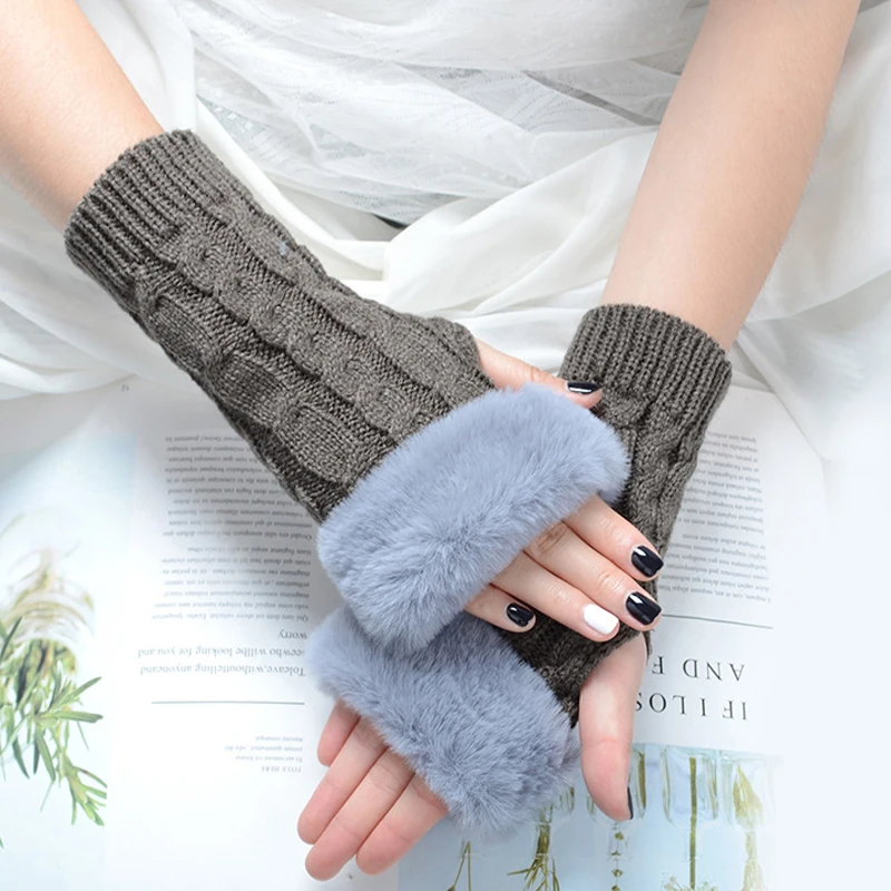 

Women Winter Gloves Students Write Half-finger Fingerless Warm Gloves plush open Twist Gloves Wear-resistant High-quality Mitts
