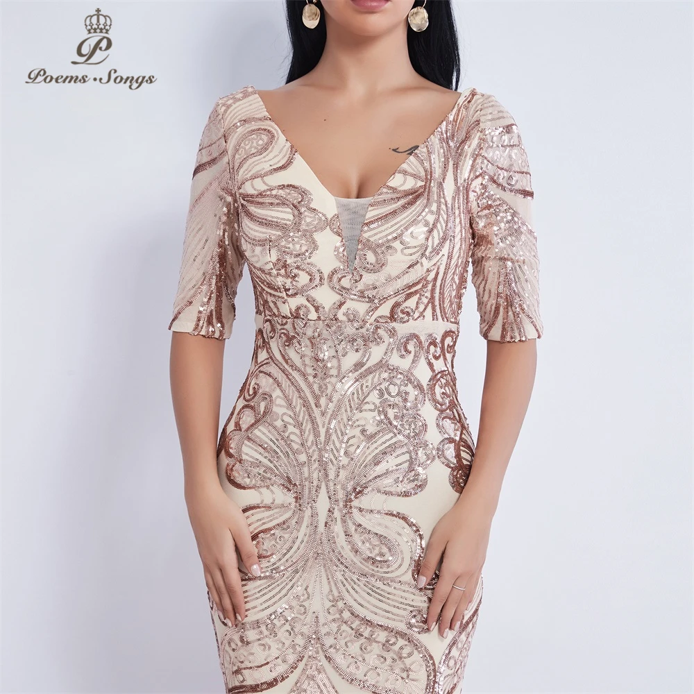 Half sleeve Butterfly style Sequin Evening dress vestido de festa formal mermaid vestido de noche robe de soiree prom dress