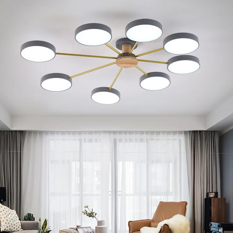 

New Arrival Modern LED Chandelier With Round Gray Metal Lampshades For Living Room Nordic Ceiling Mounted Bedroom Lustre