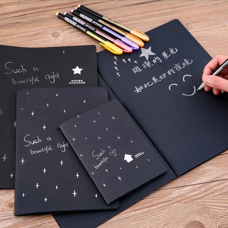 A6 A5 B5 Black Paper Sketchbook Drawing Painting Book School Gift Graffiti Sketch Book for White Gel Pens Highlighter  28sheets