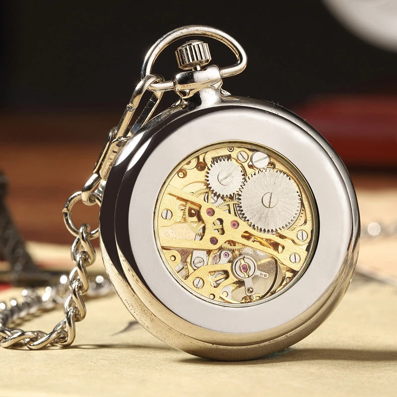 Antique Mechanical Pocket Watch for Collection Roman Numerals Skeleton Dial Fob China Clock with Gift Box for Gifts Dropshipping