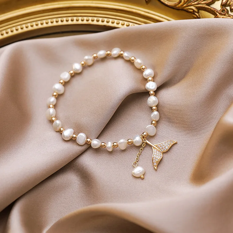 

Bracelet for Women Geometry Simple and Sweet Pearl Freshwater Pearl Bracelet Beauty Fishtail Bracelet Luxury Jewelry Wholesale