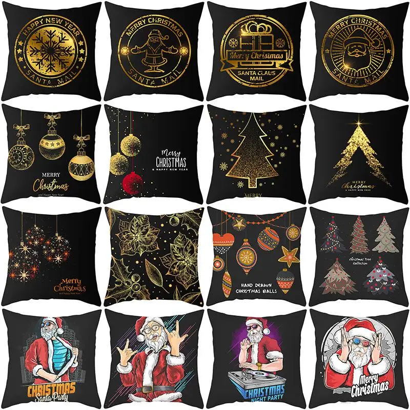 

Nordic Christmas Pillow Case Black Gold Series Peach Skin Cushion Cover Office Sofa Cushion Pillow Case