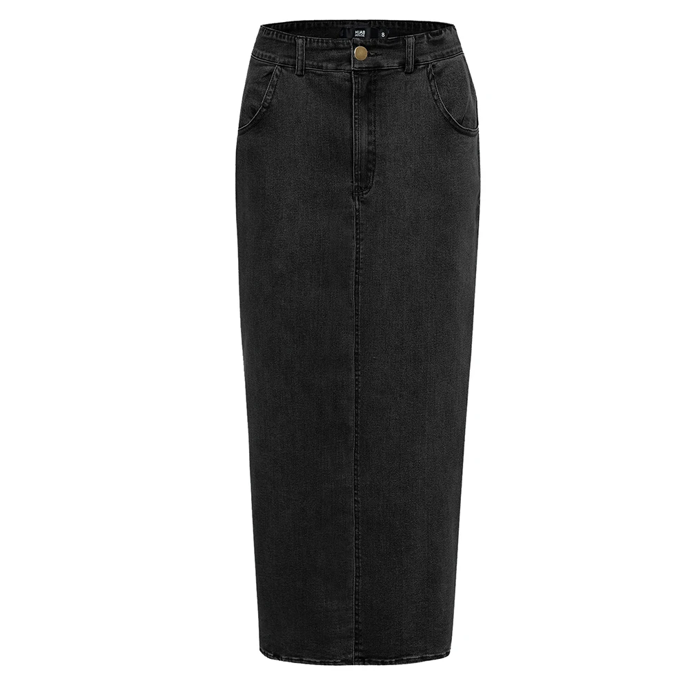 Black Faldas Mujer Moda, длинная джинсовая юбка с высокой талией, женские повседневные джинсы-карандаш, облегающие макси юбки, Jupe Longue Femme Spodnica - Цвет: Black