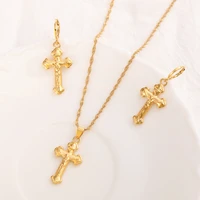 bangrui gold vintage cross pendant necklace earrings for women men gold chain jewelry sets christian gifts