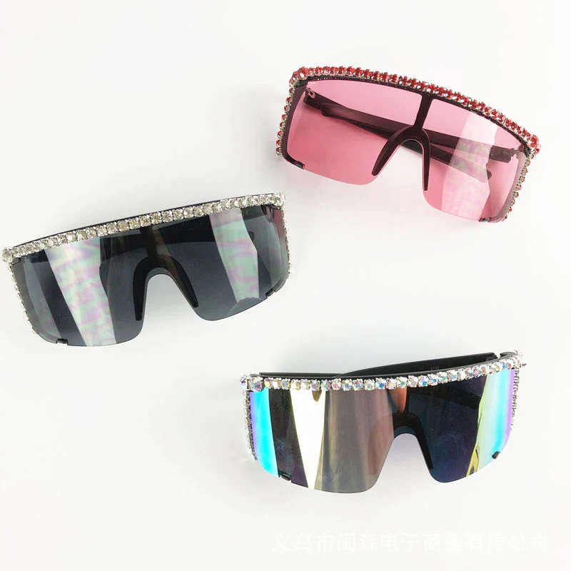 Алмазный негабаритные солнцезащитные очки для женщин Элитный бренд с украшением