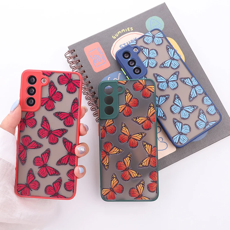 

Fashion Butterfly Matte Protection Phone Case For Samsung Galaxy A10 A30 A50 A70 A71 A51 A52 S8 S9 S10 S10P S21 Back Cover