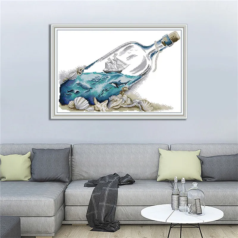 Фото Набор для вышивки крестом Joy Sunday Sea in a Bottle Aida холсты стежков, 14ct, 11ct №3