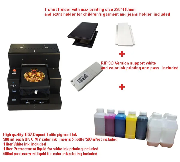Printer with ink DTG автоматический для одежды машина для футболки джинсы свитер чехол для телефона пластик акрил многоцветный планшетный принтер - Цвет: Printer with ink