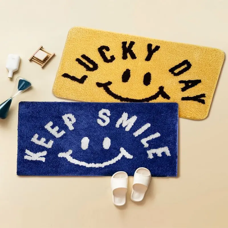 bathroom mats cartoon smiley bathroom absorbent mats semi circular toilet door mats long hair non slip mats room tufted rugs free global shipping