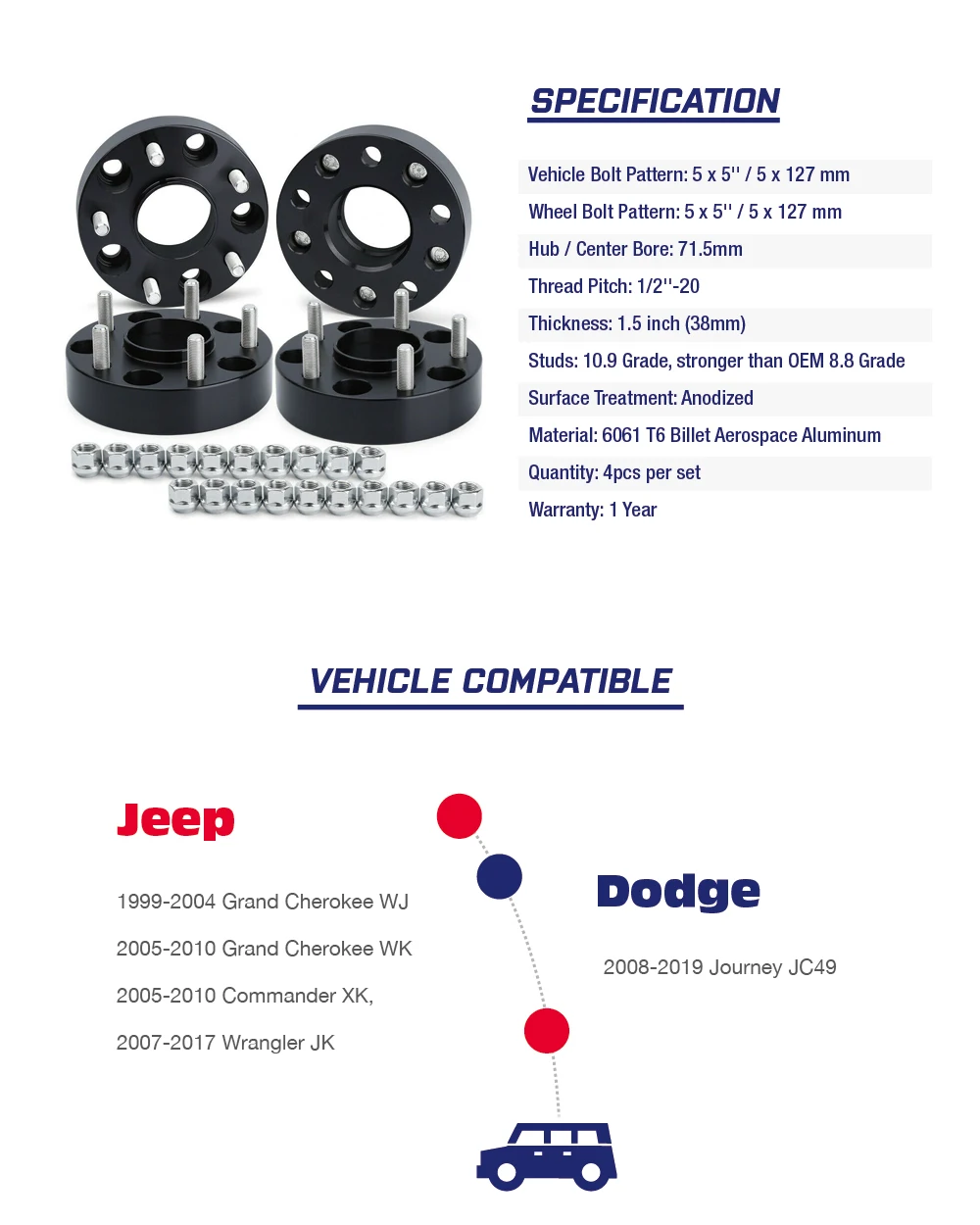 KSP(4) 1,5 дюймов 5x5 до 5x127 мм прокладки колеса для Jeep Grand Cherokee Wrangler XK JK WK WJ Commander концентратор центриковый с губой