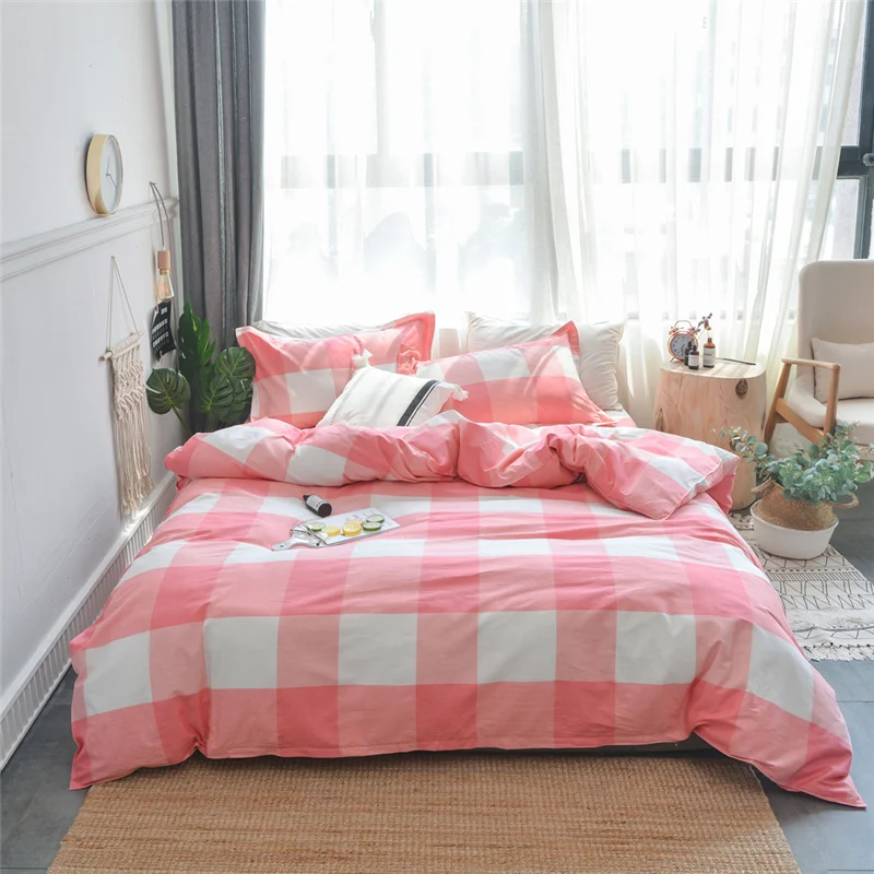 

Комплект постельного белья из 2020 хлопка в клетку с полосками, комплект мягкого пододеяльника и простыни, наволочки для односпальной и двусп...