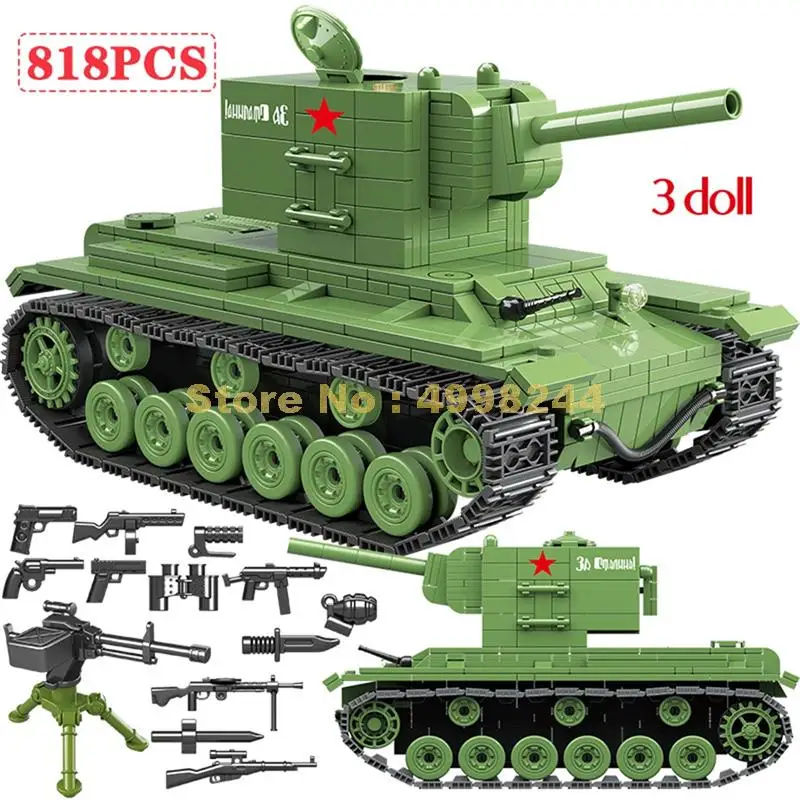 818 Шт Военный советский kv2 тяжелый панзер Танк ww2 солдат полицейский Строительные