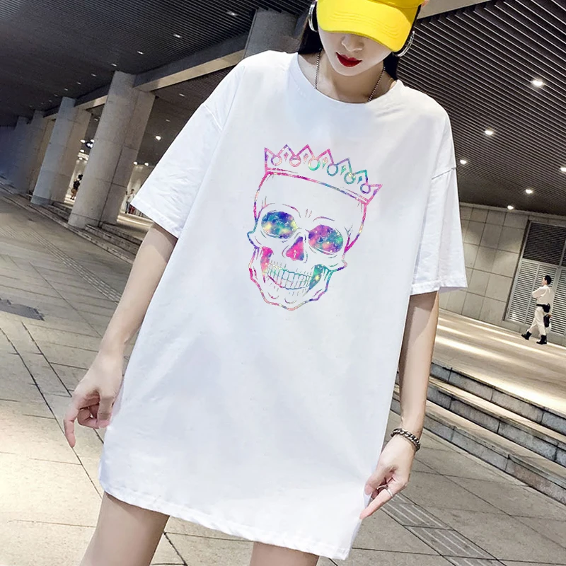 

Skeleton Print Dress Mini Women Loose Summer T-Shirt Dresses Korean Short Sleeve Casual Streetwear Pullover Dress 2021