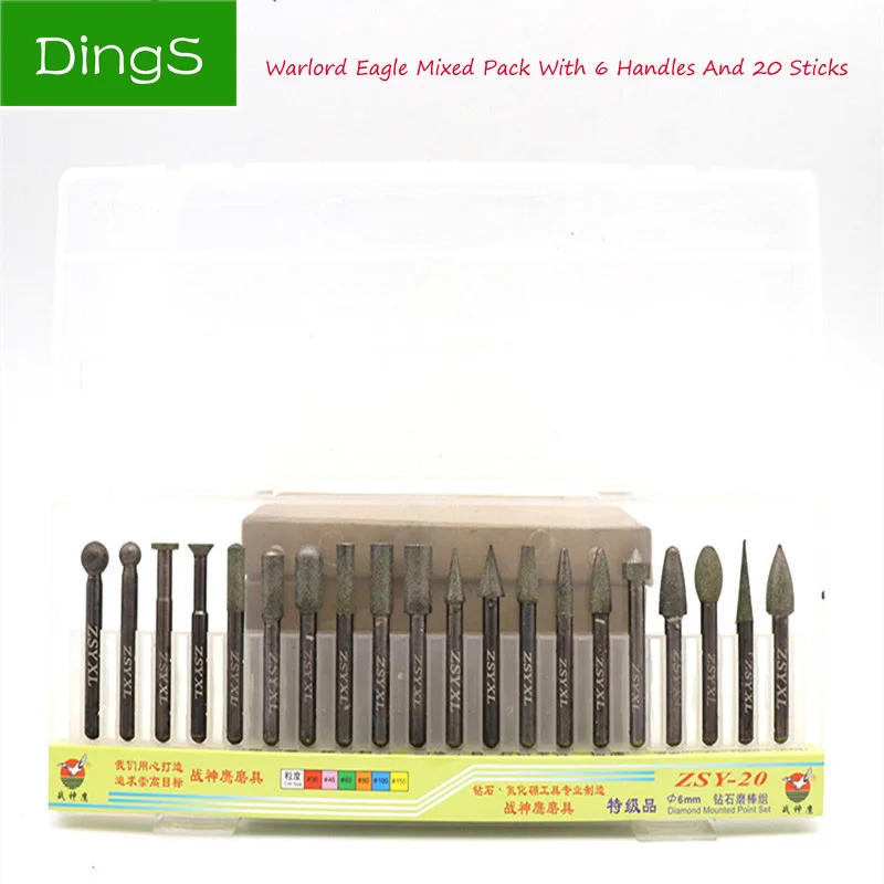 

20pcs Rotary Burrs 6mm Shank Diamond Grinding Head Punch Needle Drilling Bits For Stone Ceramic Glass Jade Carving Rotary Tools