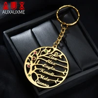 auxauxme personlized 12 birthstones family name keychain golden stainless steel tree of life custom jewelry for women men gifts