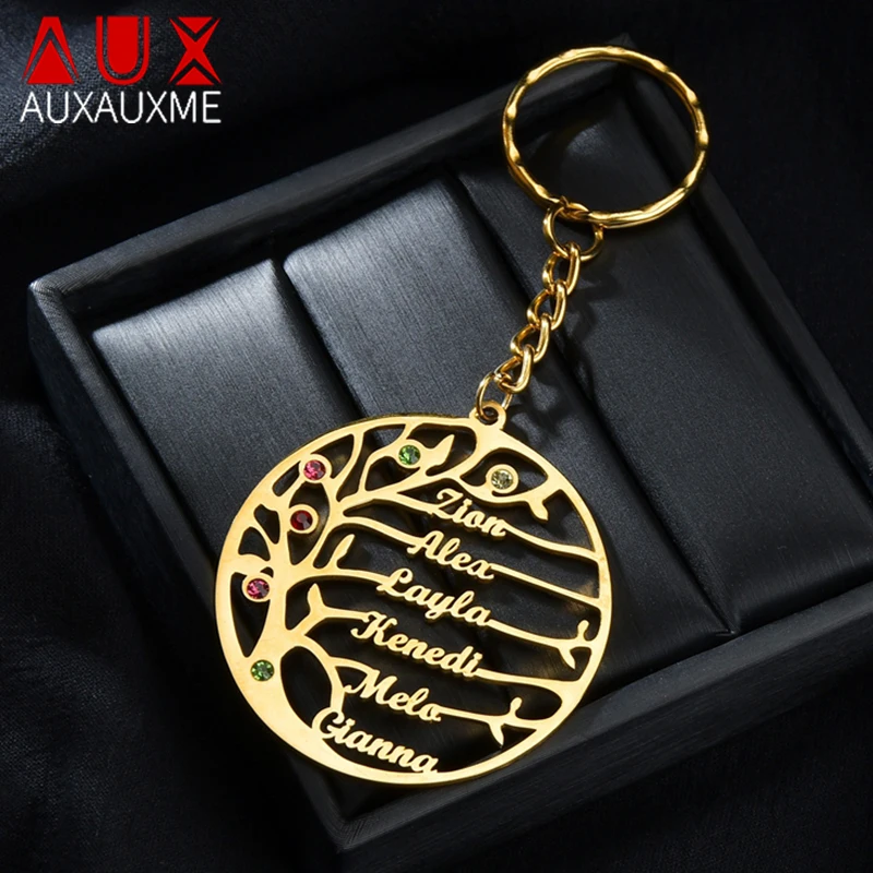 Auxauxme Custom Birthstone Tree of Life Keychains Stainless Steel Family Member Keyring Birthday Gifts for mom Dad | Украшения и