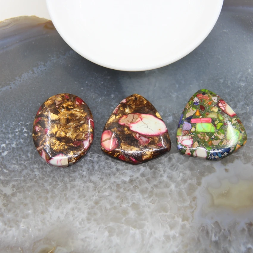 

1pcs Oval Sea Sediment Imperial Jaspers Pendants,Top Drilled Emperor Stone Triangle Necklace For DIY Jewelry Making Accessories