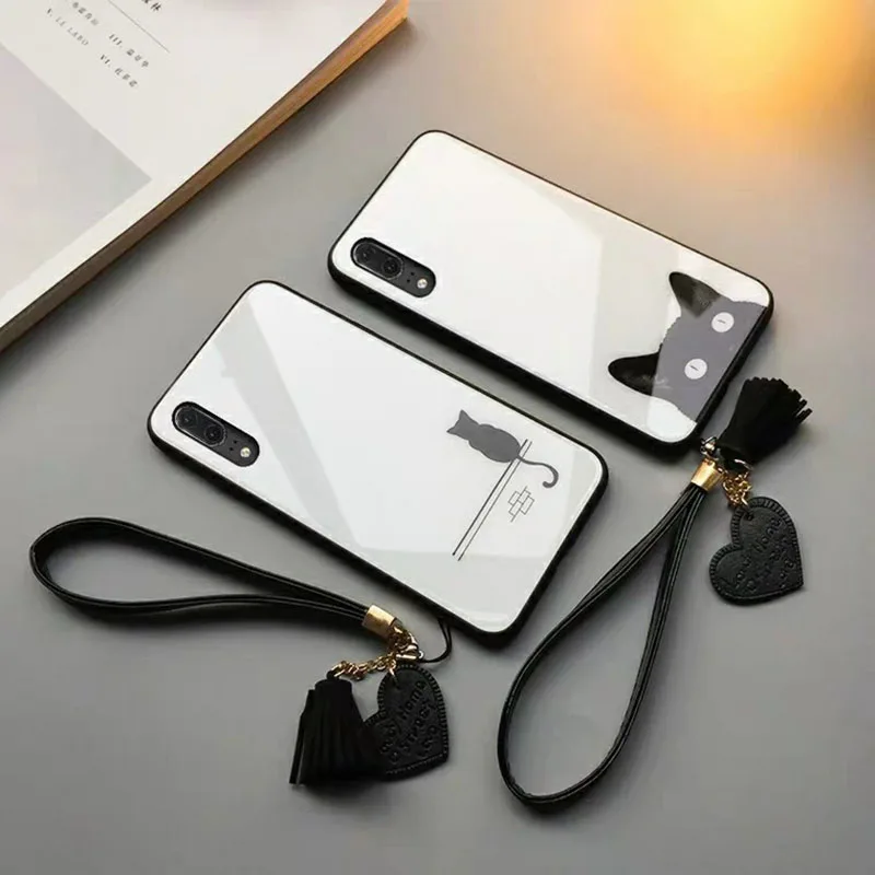 Чехол из закаленного стекла с милым мультяшным котом для iphone 11 Лот pro max xr xs X 7 8 6s 6 plus, силиконовый защитный чехол для влюбленных