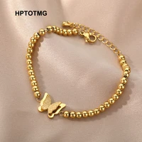 aesthetic butterfly wrist bracelets for women stainless steel gold bead chain bracelet cute butterfly jewelry gifts bijoux femme