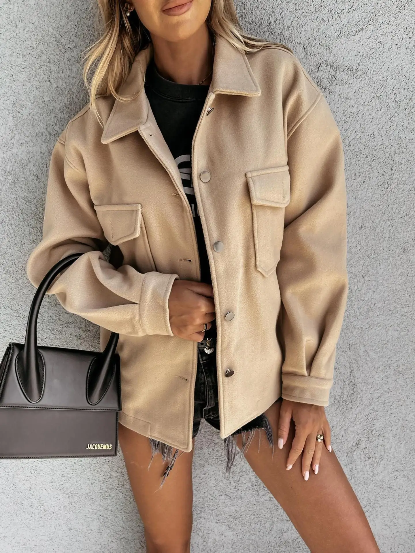

2021 Winter Warm Wool Women's Coat Solid White Long Sleeve Pocket Female Coats Autumn Fashion Streetwear Casual Ladies Outerwear