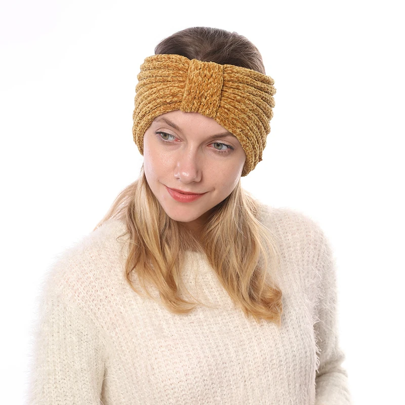 Зимняя вязаная повязка на голову с перекрестной тесьмой для женщин Мягкая