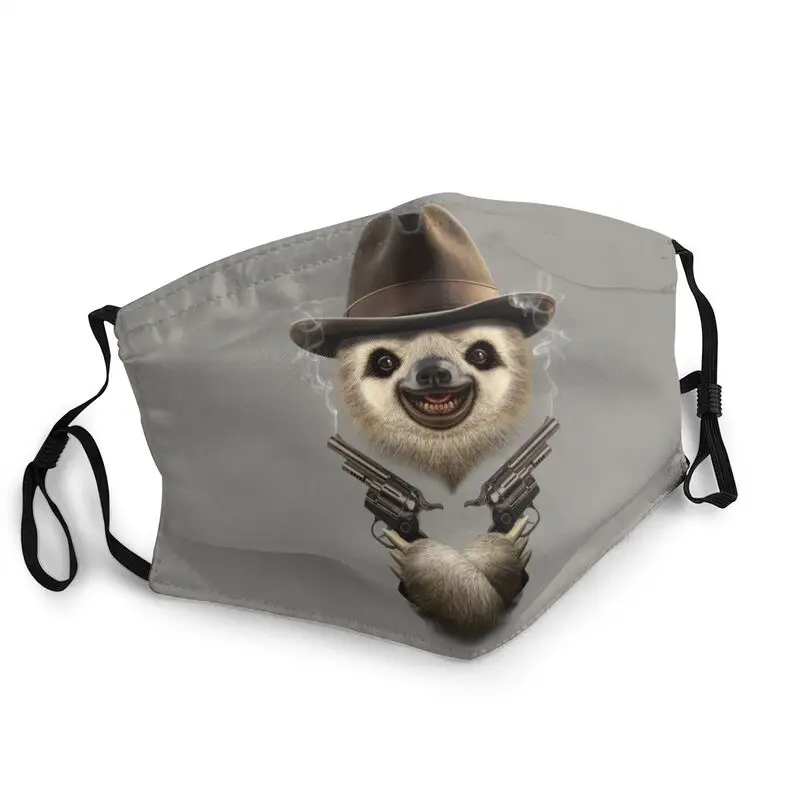 

Funny Cowboy Sloth Non-Disposable Unisex Mouth Face Mask Guns Animal Anti Haze Dustproof Protection Cover Respirator Muffle