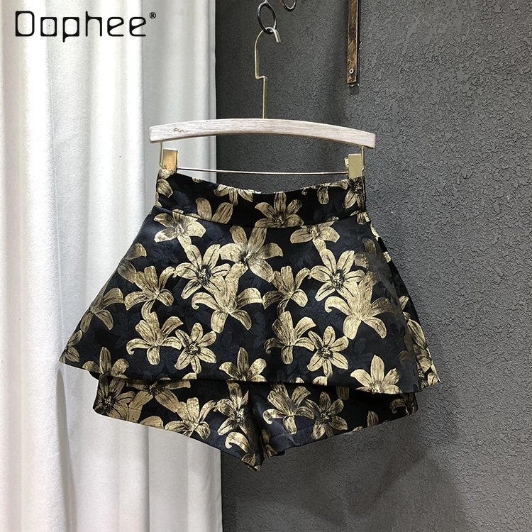 

2021 Summer New Korean Fashion Large Flower High Waist Irregularly Slimming All-Match A- line Skirt Fashionable Culottes