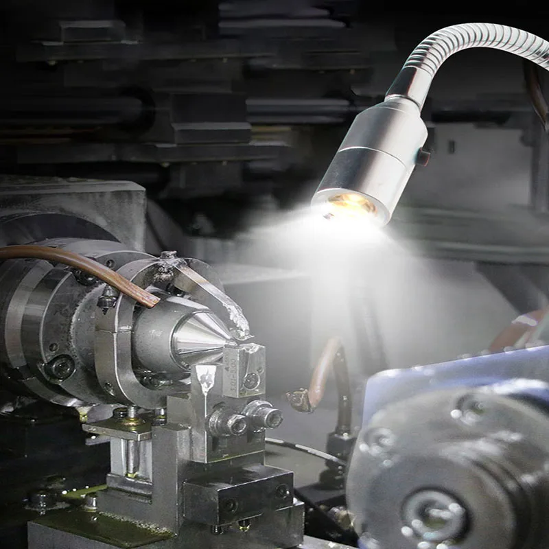 

3W LED CNC Machine Tool Light Flexible L40cm Gooseneck LED Bedroom Workshop Working Lamp Silver Industrial Lamp Head With Switch