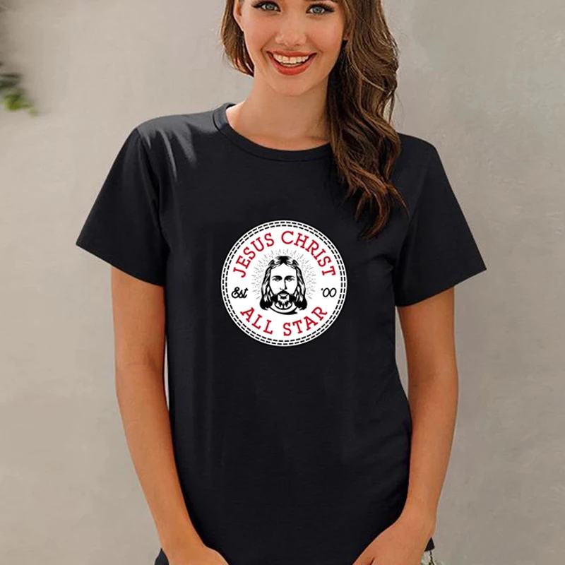 

2021 New Arrival Jesus Christ Belief Printed Women Tshirt Summer Fashion Hip-hop Harajuku Female Streetwear Cotton Tee
