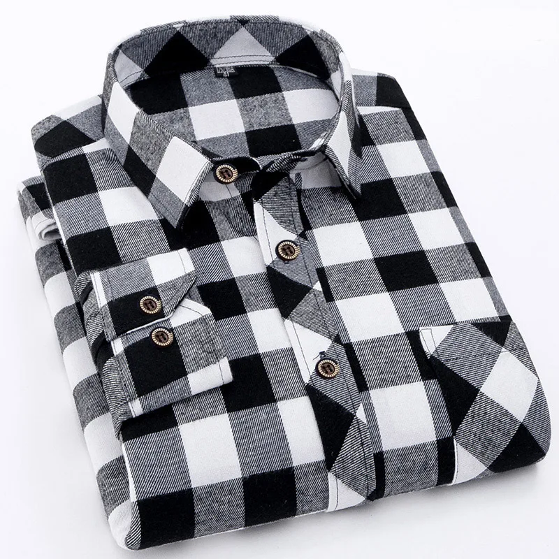 

2021 Spring Autumn Plaid Shirt Men Cotton New Male Casual Long Sleeve Shirt High Quality Man Clothe