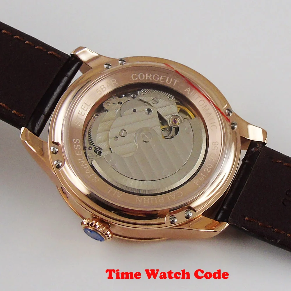 Часы наручные мужские с автоподзаводом 42 мм черный циферблат резервным питанием