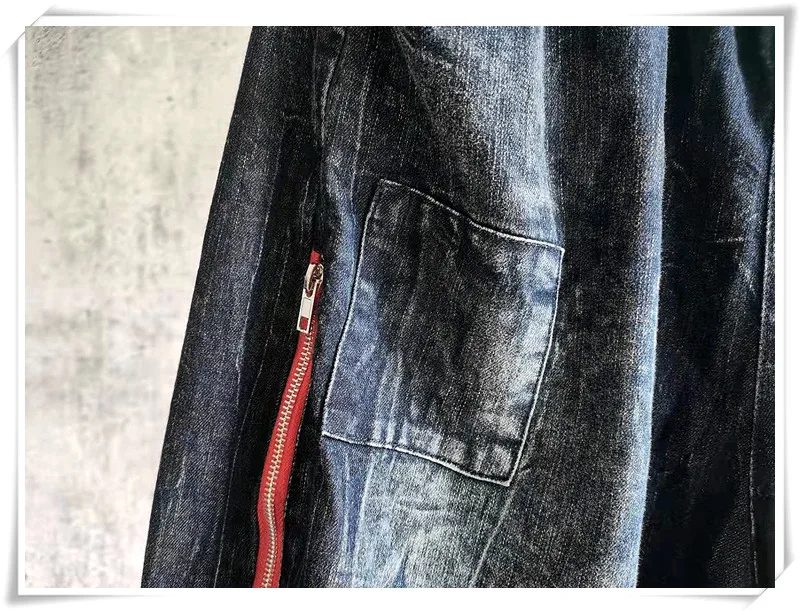 

LYUZHE Vintage Contrast Color Harem Pants Women 2021 Summer New Fashion Zippers Decoration Patchwork Denim Trousers Blue QDY129