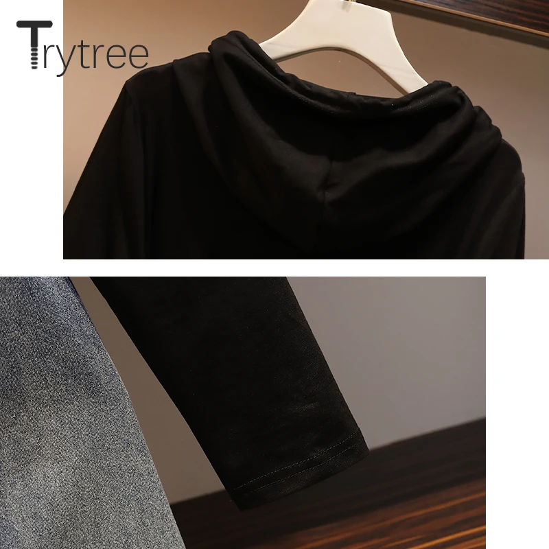 Trytree 2020 весеннее женское Повседневное платье с капюшоном на шнуровке черное