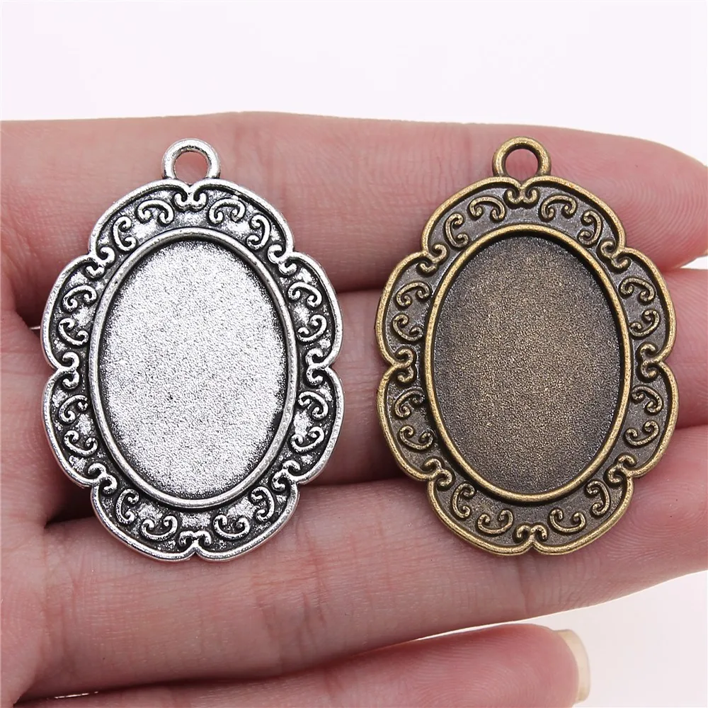 

WYSIWYG 4pcs 18x25mm Inner Size 2 Colors Flower Style Zinc Alloy Cameo Cabochon Base Setting Charms Pendant Jewelry Findings