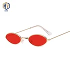 Женские Овальные Солнцезащитные очки в стиле ретро, маленькие винтажные брендовые затемненные очки черного, красного цвета, металлические цветные солнцезащитные очки для женщин, модный дизайн Lunette