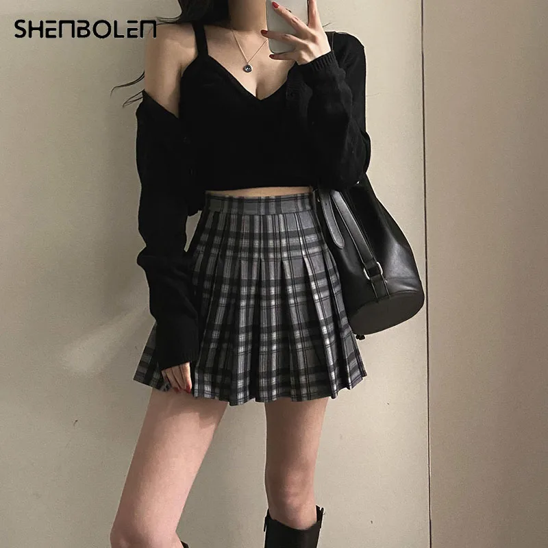 

Gray Plaid Pleated Skirts y2k Striped Vintage Mini Skirts Women Korean Prepply Style Short Skirts Fashion Bottom New