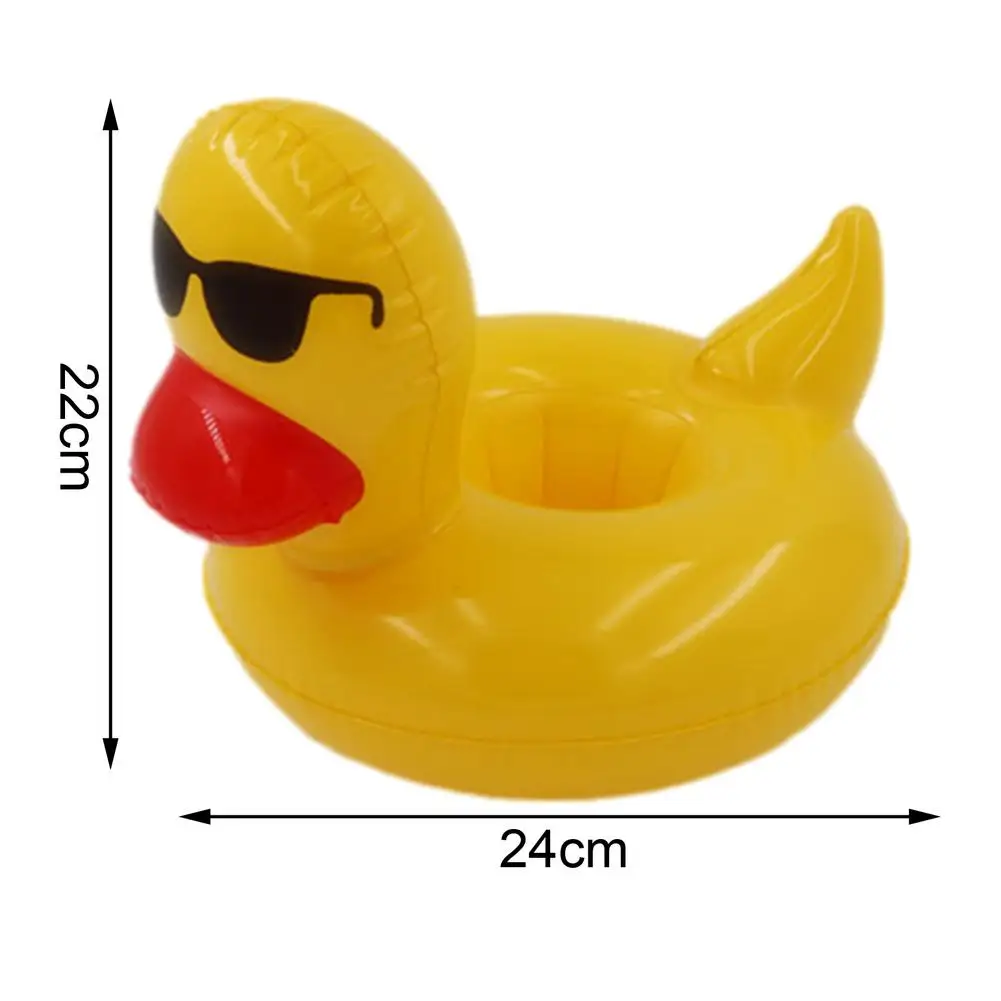 Monopat&iacute;n de pato amarillo para piscina, portavasos inflable flotante para bebidas, gafas de sol de verano-5