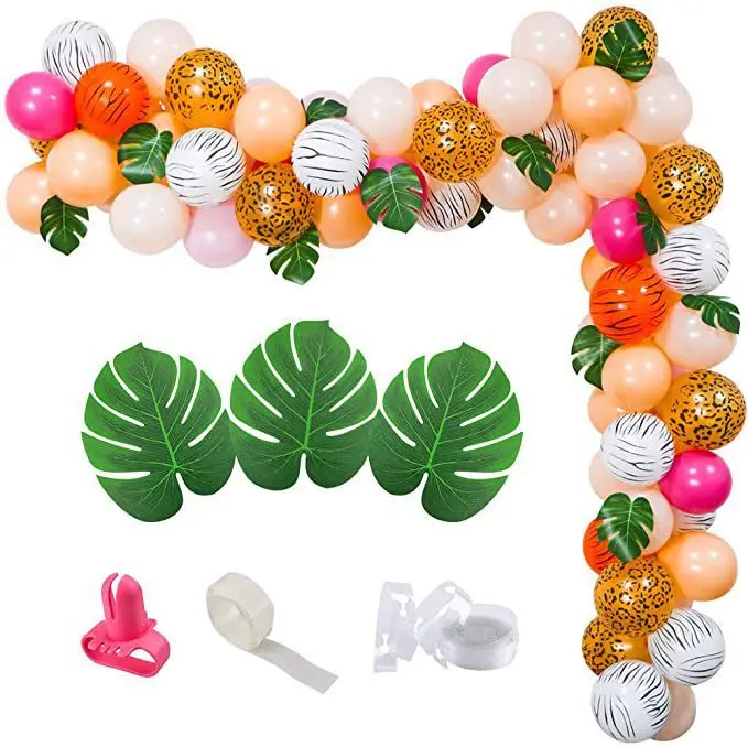 

Jungle Wildlife Theme Birthday Party Decoration with Balloons Garland Arch Kit Macaron Artifical Leaves for Girls Party Supplies